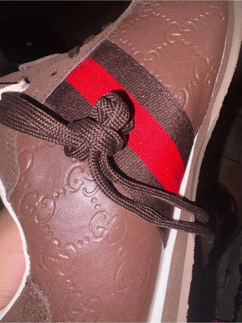 Gucci Brown Suede Sneakers with Red Web Stripe never been worn even one time